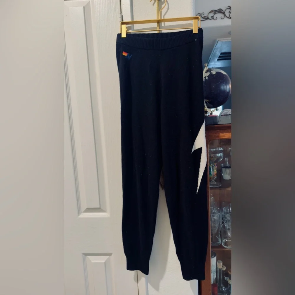 Black Pants with White Lightning Bolt Design - Picture 1 of 7
